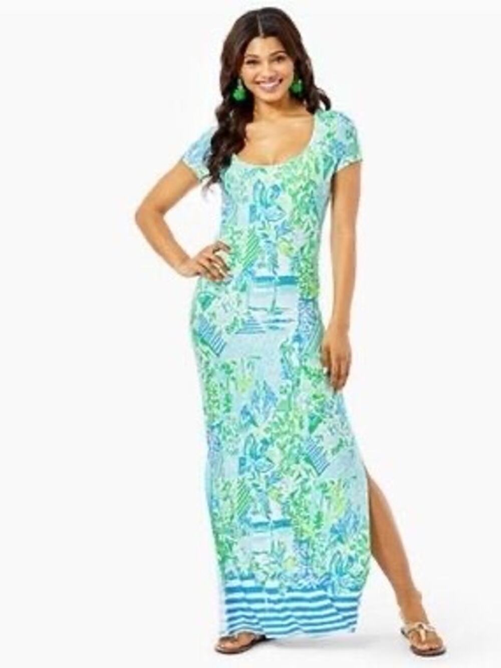 Lilly Pulitzer Womens XL Short Sleeve Maxi Dress Floral Vacation Beachy Resort